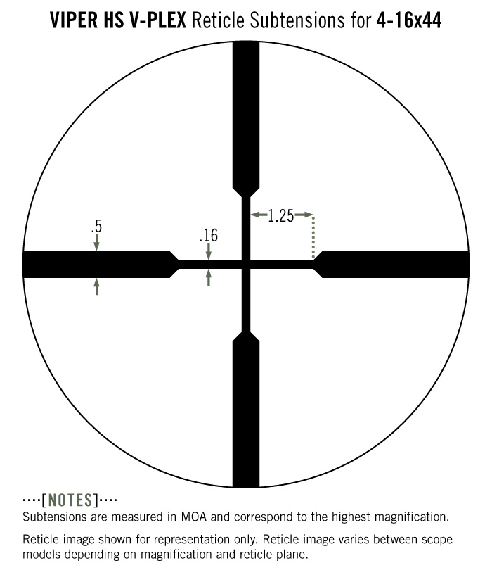 Subtension detail for the Viper HS 4-16x44 with V-Plex reticle