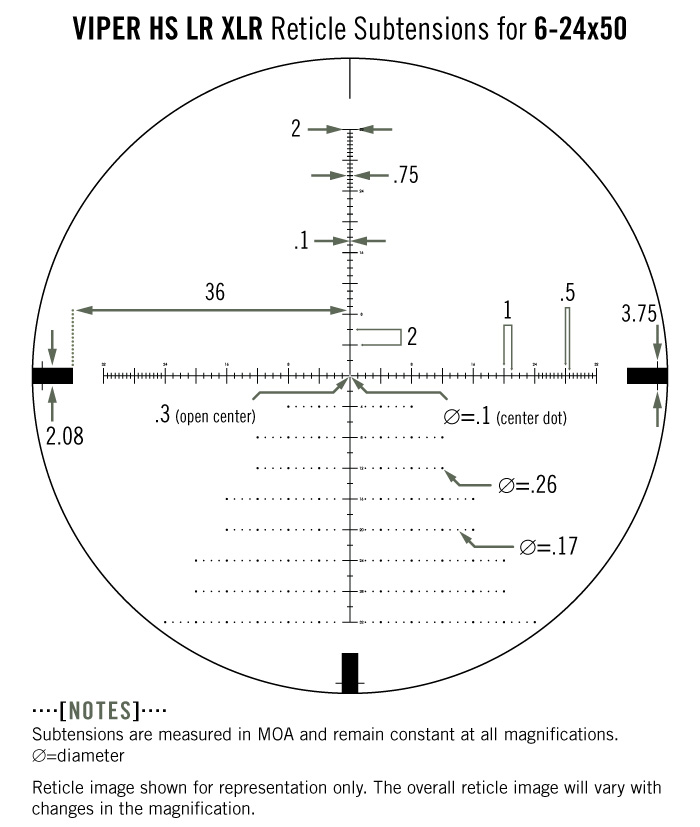 Subtension detail for the Viper HS LR XLR Reticle